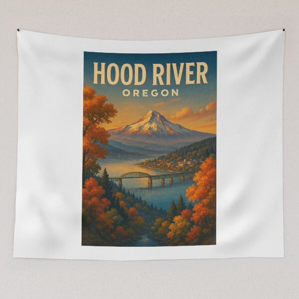 Item preview, Hood River Oregon Bridge and Mount Hood in Autumn designed and sold by Aryabek.