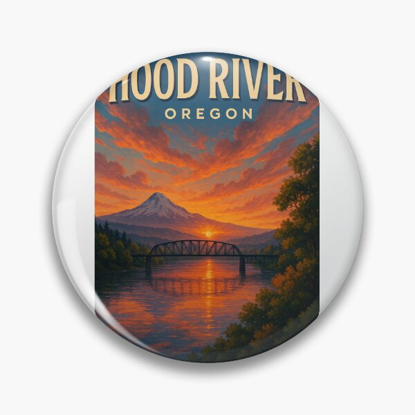 Item preview, Hood River Oregon Sunset with Mount Hood and Columbia River Bridge designed and sold by Aryabek.