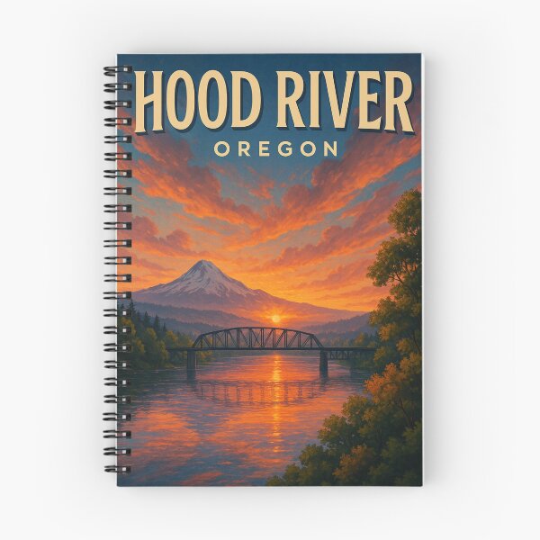Item preview, Hood River Oregon Sunset with Mount Hood and Columbia River Bridge designed and sold by Aryabek.