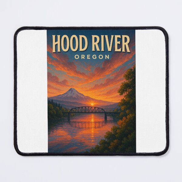 Item preview, Hood River Oregon Sunset with Mount Hood and Columbia River Bridge designed and sold by Aryabek.