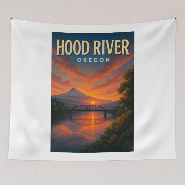 Item preview, Hood River Oregon Sunset with Mount Hood and Columbia River Bridge designed and sold by Aryabek.
