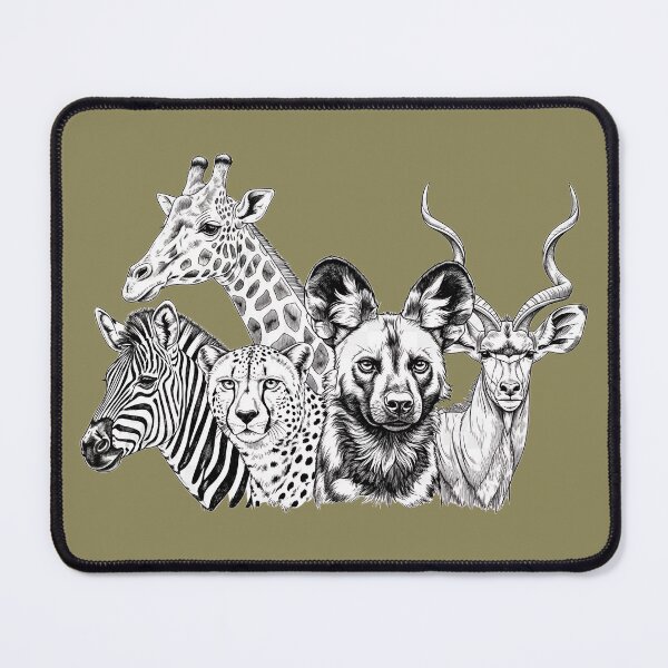 Item preview, Safari Five – Giraffe, Zebra, Cheetah, African Wild Dog & Kudu (Black-and-White Line Art) designed and sold by MvuuStudio.