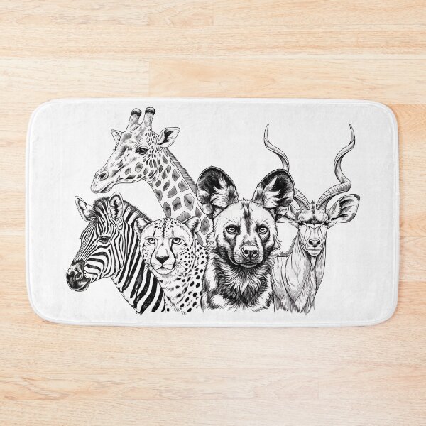 Item preview, Safari Five – Giraffe, Zebra, Cheetah, African Wild Dog & Kudu (Black-and-White Line Art) designed and sold by MvuuStudio.