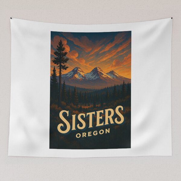 Item preview, Sisters Oregon Sunset with Cascade Peaks and Pine Forest designed and sold by Aryabek.