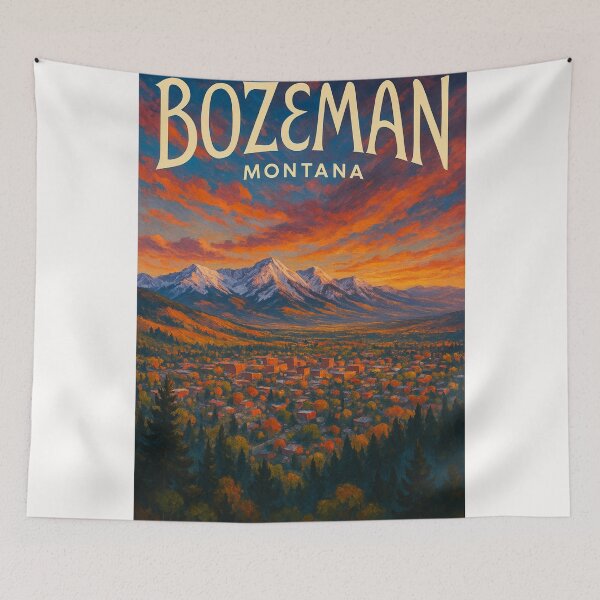 Item preview, Bozeman Montana Cityscape with Bridger Mountains at Sunset designed and sold by Places On Earth.