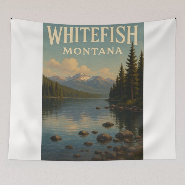 Item preview, Whitefish Montana Lakefront View with Rocky Mountains and Forest designed and sold by Places On Earth.
