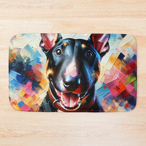 Artikelvorschau, Bullterrier | Zwergbullterrier, schwarz | Acryl-Kunstdruck, Hundeporträt für Hundeliebhaber entworfen und verkauft von Puppy Puzzles Plus.