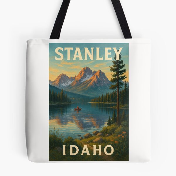 Item preview, Stanley Idaho Alpine Lake Scene with Sawtooth Mountains and Canoe designed and sold by Places On Earth.