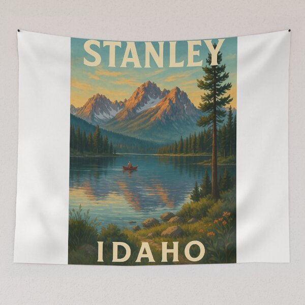 Item preview, Stanley Idaho Alpine Lake Scene with Sawtooth Mountains and Canoe designed and sold by Places On Earth.