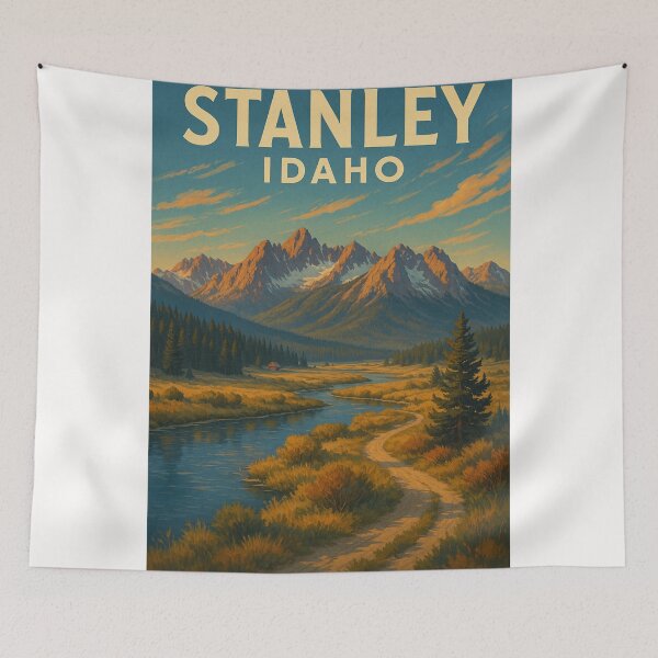 Item preview, Stanley Idaho River Valley with Sawtooth Range and Sunset Sky designed and sold by Places On Earth.