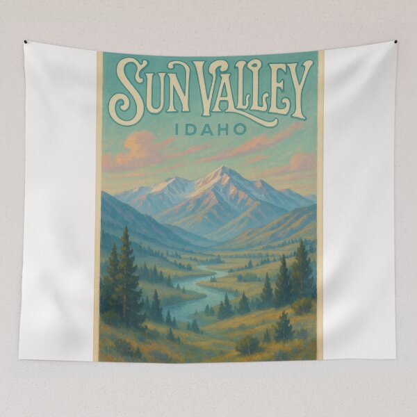 Item preview, Sun Valley Idaho Pastel Sunset Over Mountains and River Valley designed and sold by Places On Earth.