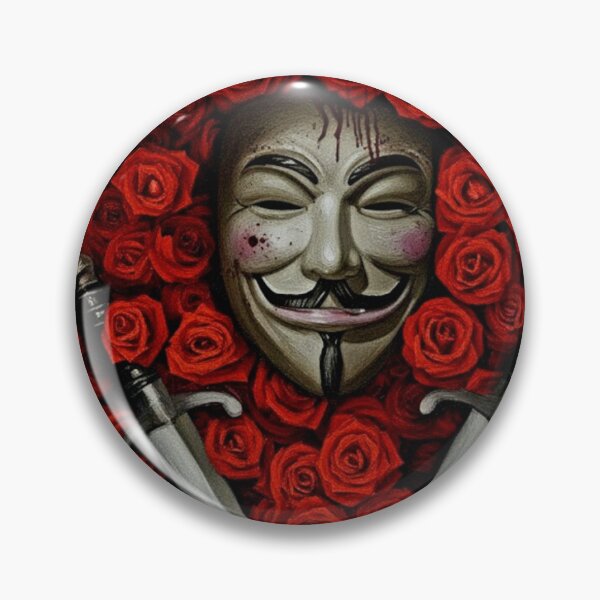 Item preview, Iconic Mask Red Rose Bed Art | Crossed Daggers Political Thriller Painting | Anarchist Symbolism designed and sold by Art's Diner.