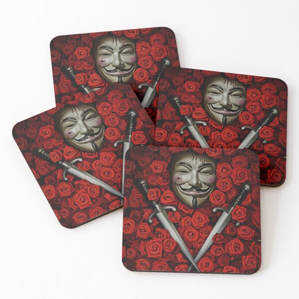 Item preview, Iconic Mask Red Rose Bed Art | Crossed Daggers Political Thriller Painting | Anarchist Symbolism designed and sold by Art's Diner.