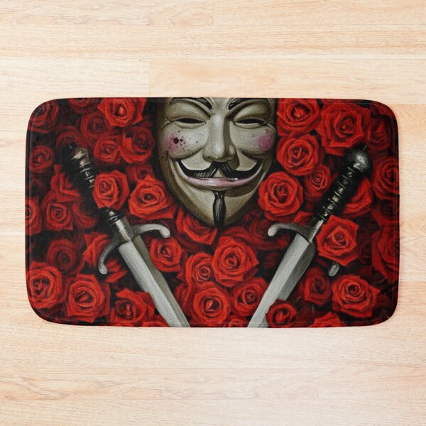 Item preview, Iconic Mask Red Rose Bed Art | Crossed Daggers Political Thriller Painting | Anarchist Symbolism designed and sold by Art's Diner.