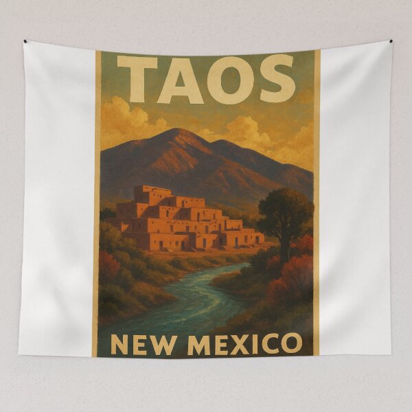 Item preview, Taos New Mexico Rio Pueblo with Taos Pueblo and Mountain Peaks designed and sold by Places On Earth.