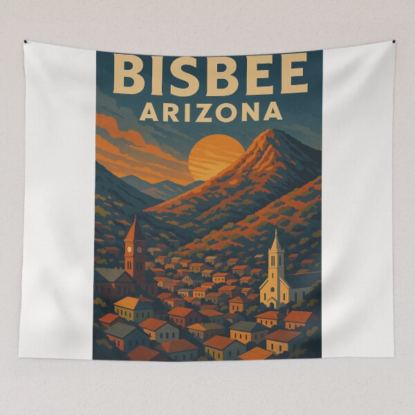 Item preview, Bisbee Arizona Sunset Over Churches and Rooftops in Mule Mountains designed and sold by Places On Earth.