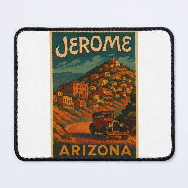 Item preview, Jerome Arizona Historic Mining Town with Classic Car and Hilltop View designed and sold by Places On Earth.