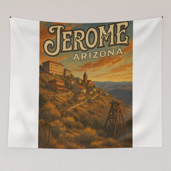 Item preview, Jerome Arizona Historic Mining Town on Cleopatra Hill at Sunset designed and sold by Places On Earth.