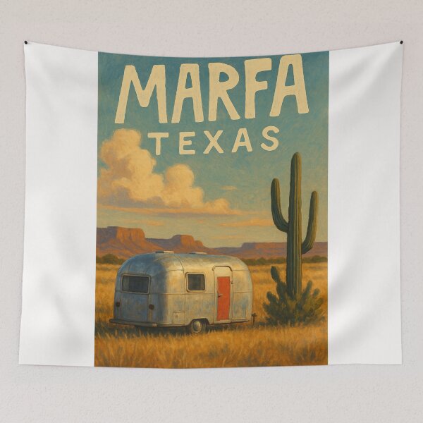 Item preview, Marfa Texas Open Desert Field with Airstream, Saguaro, and Distant Buttes designed and sold by Places On Earth.