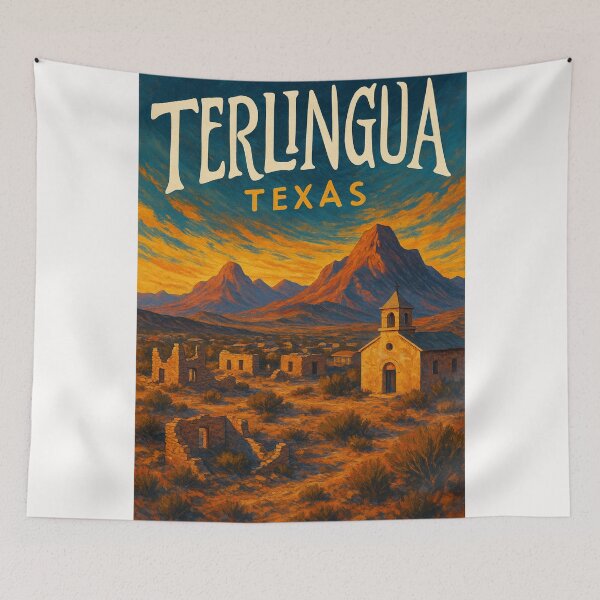 Item preview, Terlingua Texas Ghost Town with Ruins and Chisos Mountains at Dusk designed and sold by Places On Earth.