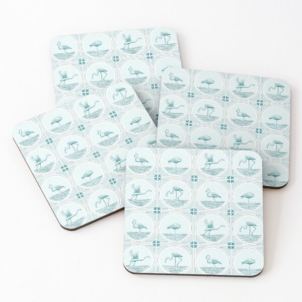 Item preview, Delft Teal Flamingo Pattern – Dutch Tile Inspired Bird Design, Coastal Print for Apparel & Decor designed and sold by piptompatternco.