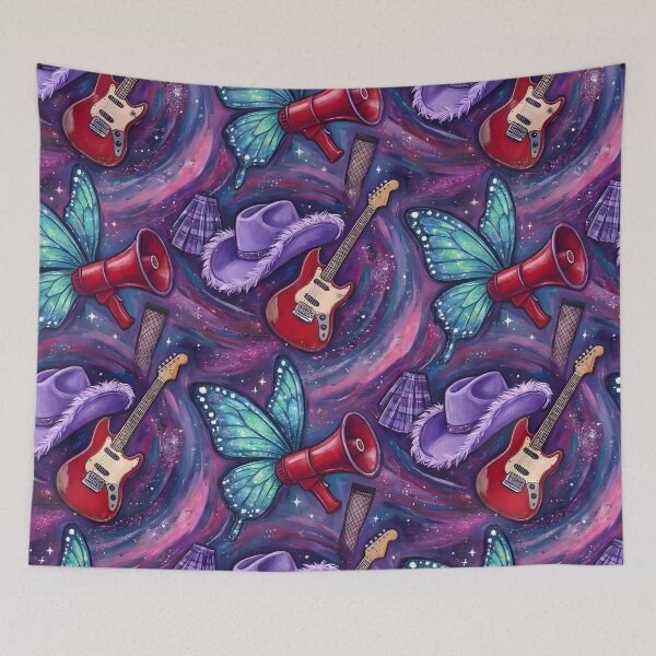 Item preview, Cosmic Rock & Magic Wings Pattern – Retro Guitar, Butterfly & Cowgirl Aesthetic designed and sold by Artistic canvas store.