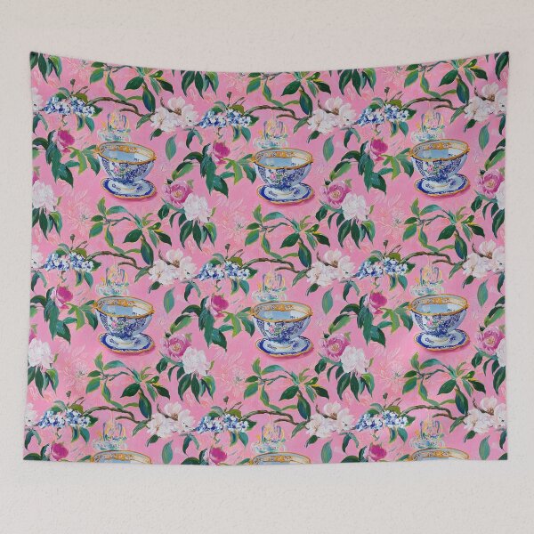 Item preview, Preppy, Grandmillennial peonies, branches and chinoiserie vase designed and sold by SophieClimaArt.