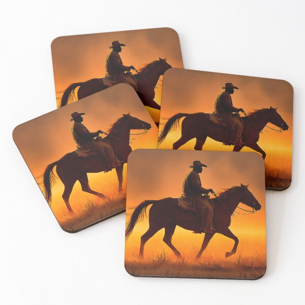 Item preview, Silhouetted Cowboy Riding Horse at Sunset designed and sold by Artessie.