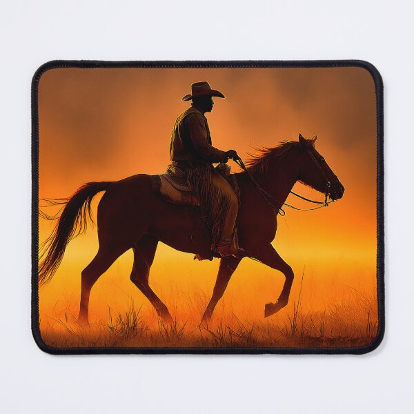 Item preview, Silhouetted Cowboy Riding Horse at Sunset designed and sold by Artessie.