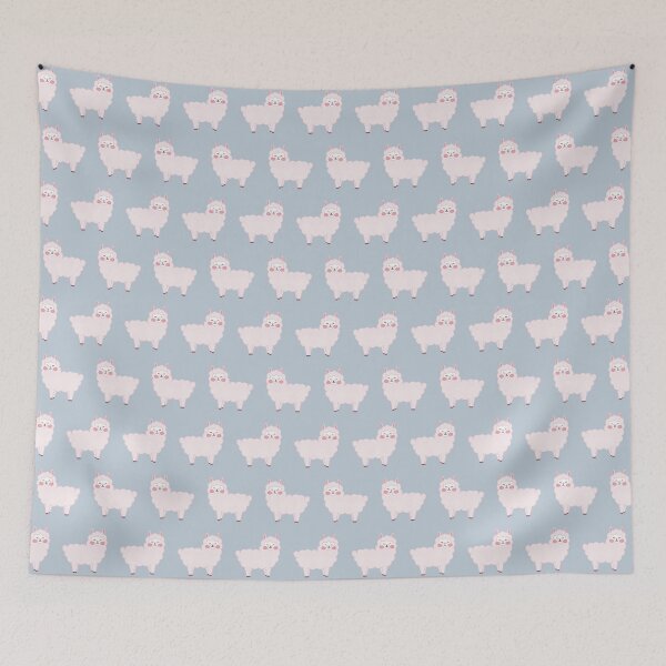 Item preview, cute white and blue alpaca kawaii llama pattern designed and sold by winterpumpkin.
