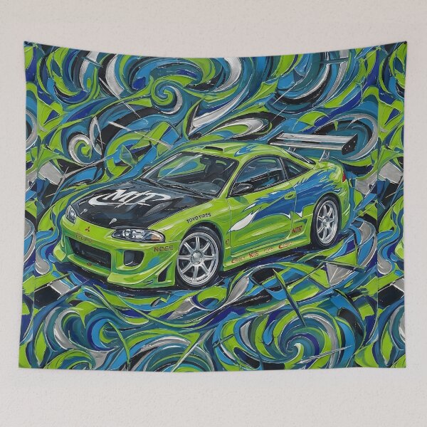 Item preview, Neon Green Street Racer • Tuner Legend Art Painting designed and sold by Artistic canvas store.