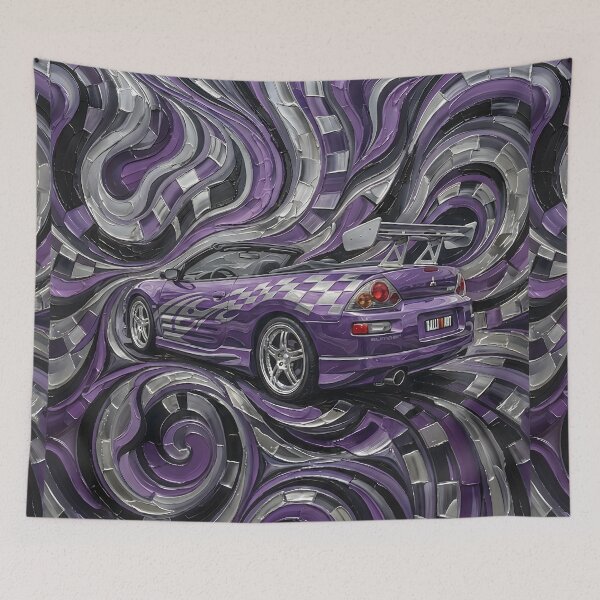 Item preview, High-Energy Roman Purple Sports Car Swirl Oil Painting designed and sold by Artistic canvas store.