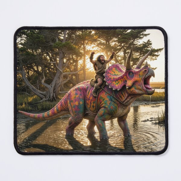 Item preview, Of Dinosaurs and Men: Neanderthal Riding a Triceratops designed and sold by Tridentulus.