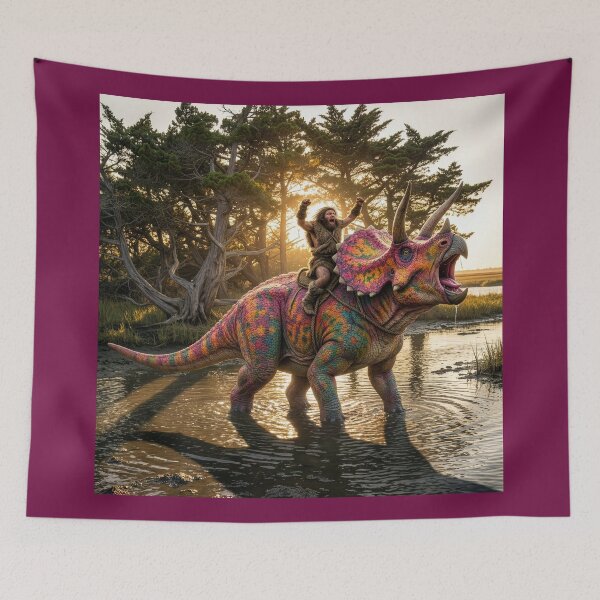 Item preview, Of Dinosaurs and Men: Neanderthal Riding a Triceratops designed and sold by Tridentulus.