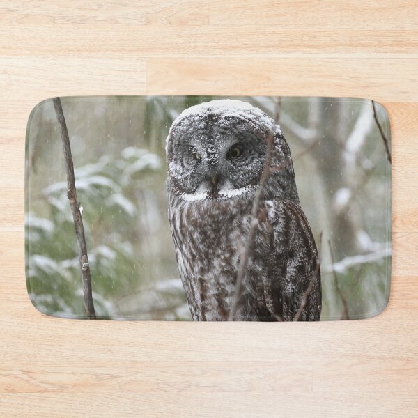 Item preview, A Great Gray Owl (Strix nebulosa) perched among snow-laden trees of the boreal forest designed and sold by locustgirl.