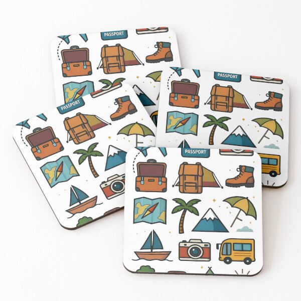 Item preview, Travel adventure icons with essential items for planning, exploring, and enjoying the outdoors in a colorful design designed and sold by SpaceartLilu.
