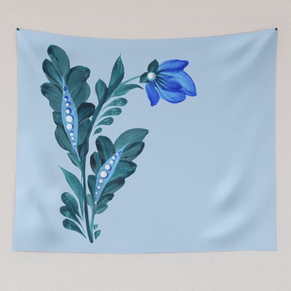 Item preview, Blue-green flower branch, Ukraine art, Petrykivka style, author's drawing, Christmas art designed and sold by Sunflower-7.