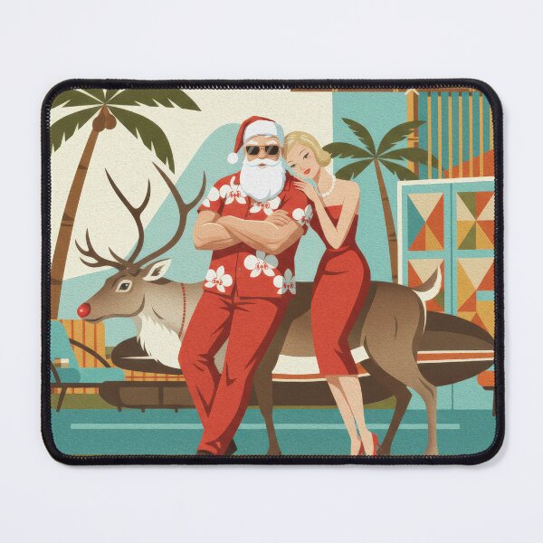 Artikelvorschau, Mid-Century Modern Christmas Lounge | Santa & Mrs Claus with Reindeer | Retro Holiday Illustration entworfen und verkauft von Union & Thread.