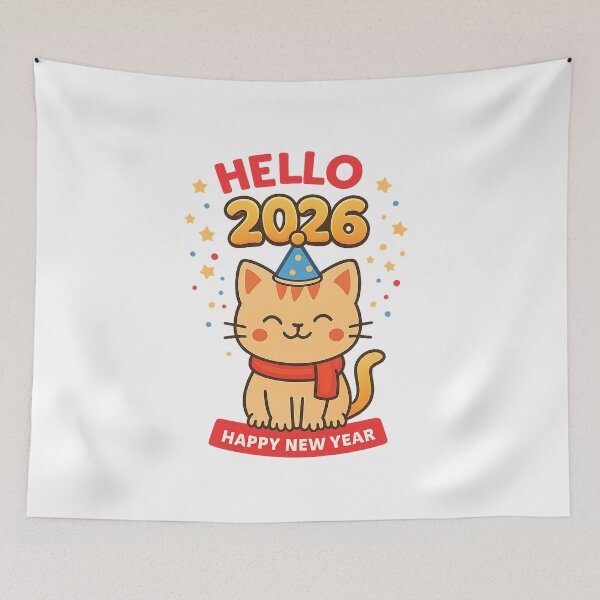 Item preview, Hello 2026 Cute Cat – Happy New Year Cat Illustration | Festive Pet Art designed and sold by StyleLap.