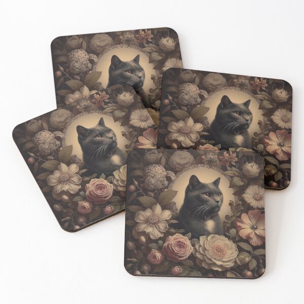 Item preview, Victorian Inspired Cat Art | Dark Aesthetic Cat and Florals designed and sold by Nicole-Cherie.