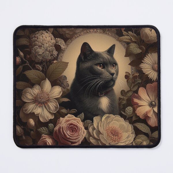 Item preview, Victorian Inspired Cat Art | Dark Aesthetic Cat and Florals designed and sold by Nicole-Cherie.