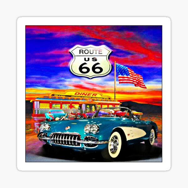 Vintage Corvette Route 66 Sticker