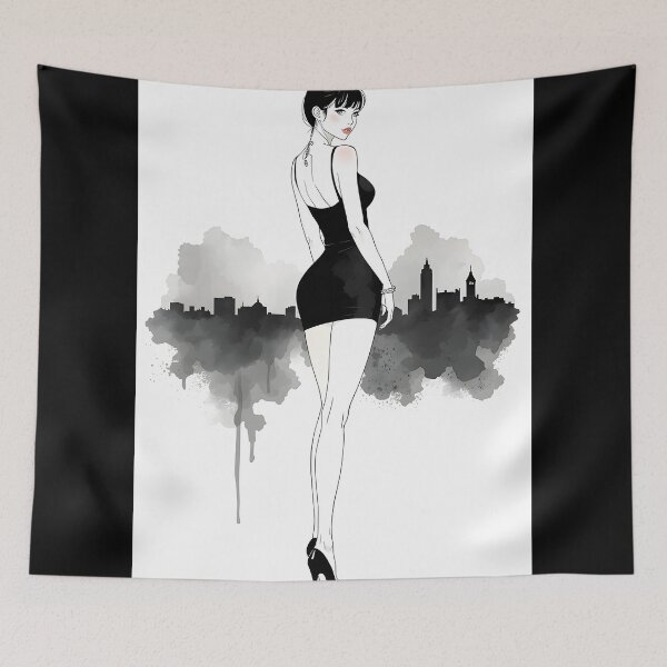 Item preview, K pop Anime girl Sumi-E Japanese Korean Ink Desing designed and sold by blacksealstudio.