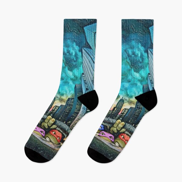 Item preview, Four Turtle Heroes City Skyline Art | Sewer Grate Abstract Painting | Blue Green Expressionist Sky designed and sold by Art's Diner.