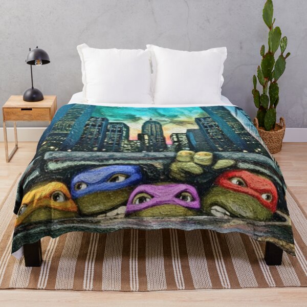 Item preview, Four Turtle Heroes City Skyline Art | Sewer Grate Abstract Painting | Blue Green Expressionist Sky designed and sold by Art's Diner.