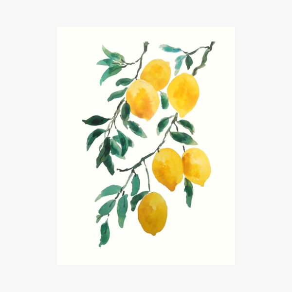 gelbes Zitronenaquarell Kunstdruck