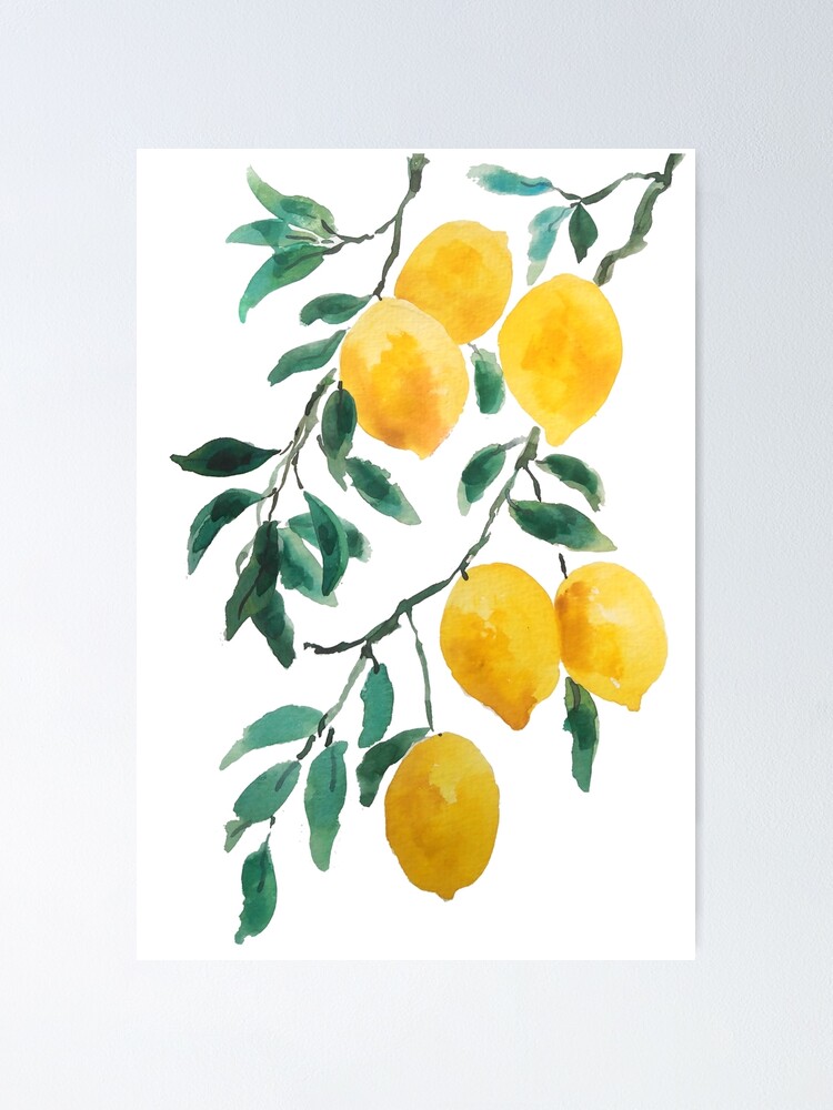Alternate view of yellow lemon watercolor Poster