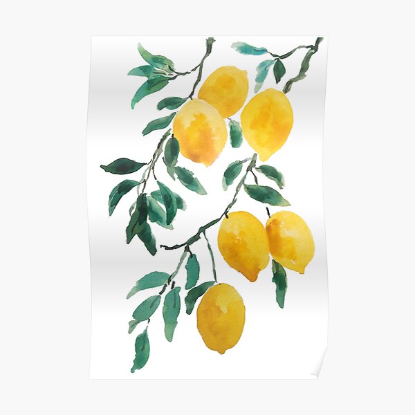 yellow lemon watercolor Poster
