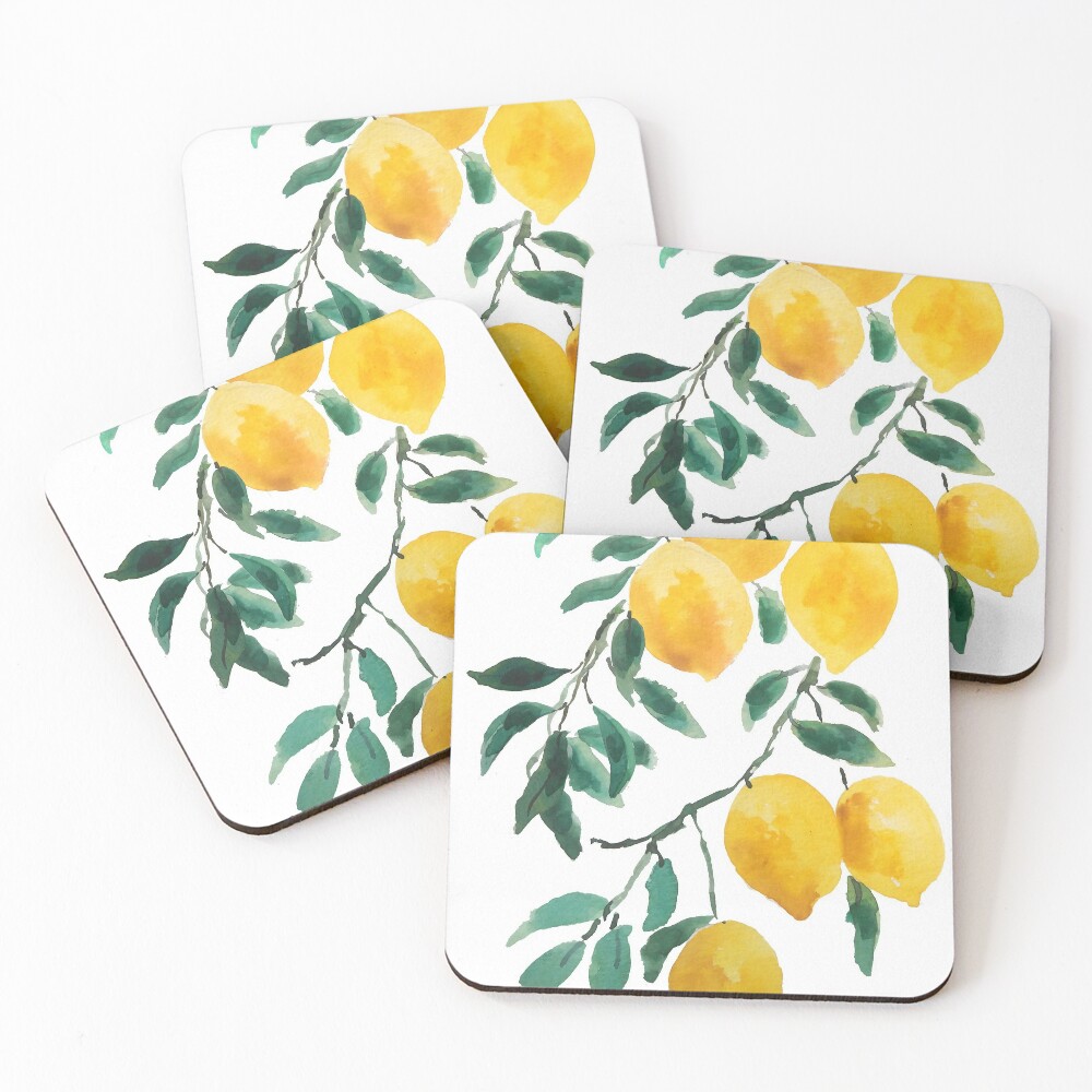 yellow lemon watercolor  Coasters (Set of 4)