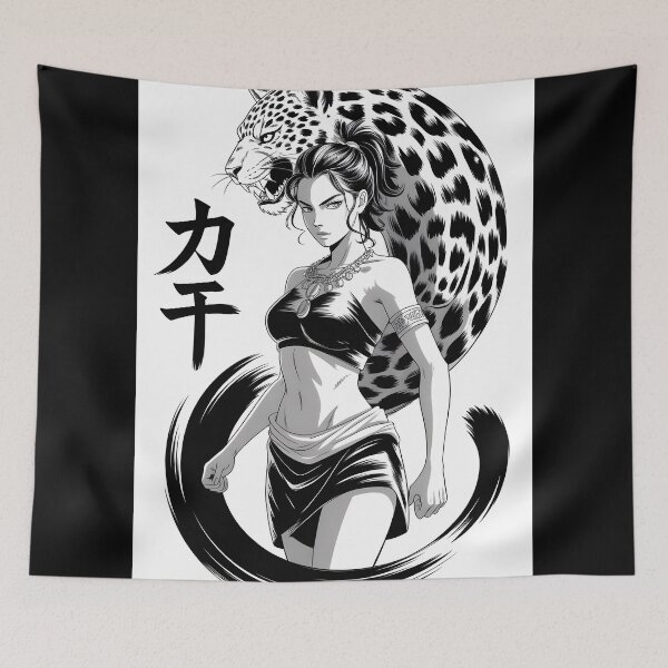 Item preview, Jackal Anime girl warrior Japanese Korean Mythological Ink Sumi-E Desing designed and sold by blacksealstudio.